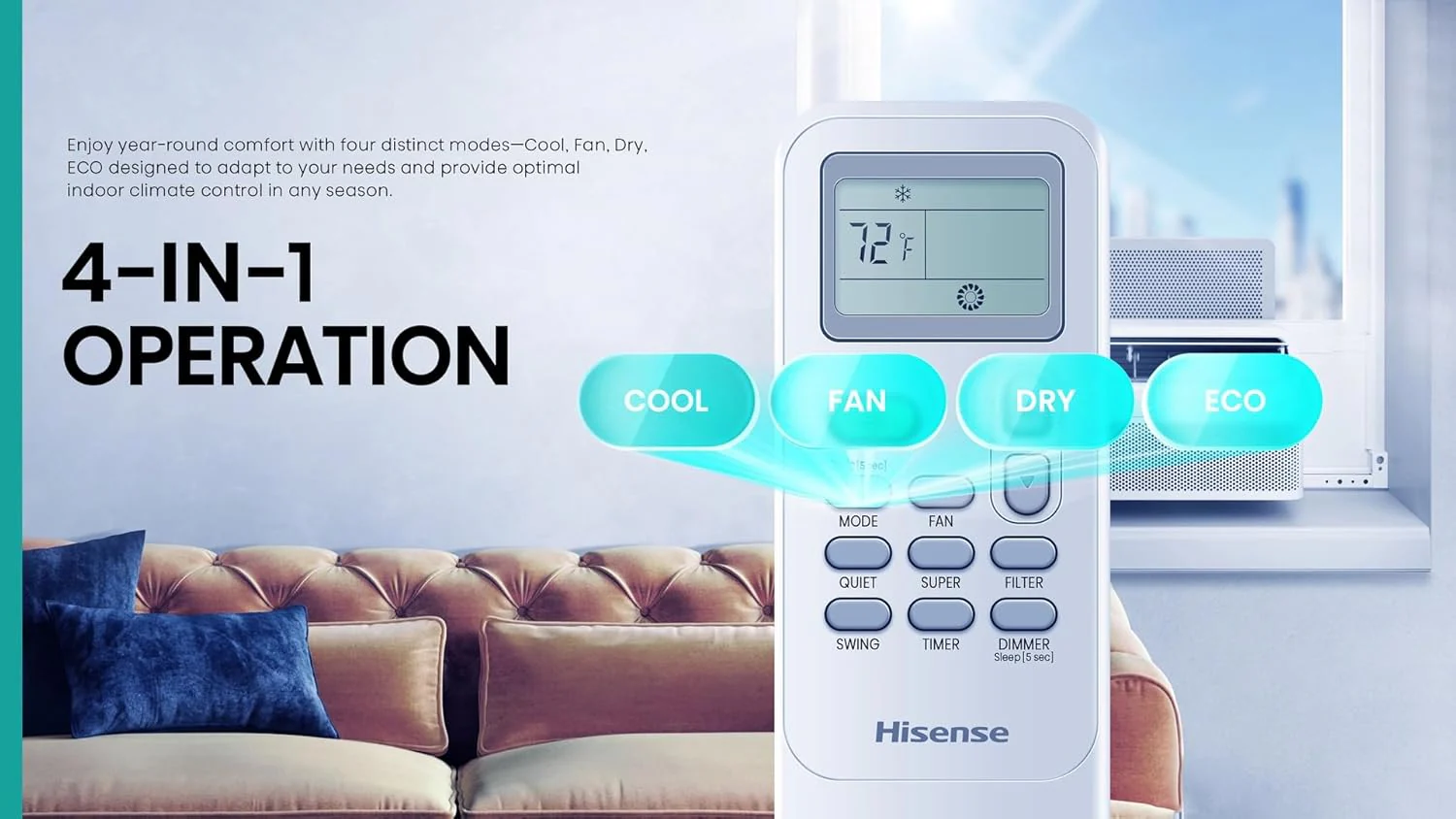 Hisense 8,000 BTU Smart Inverter Window Air Conditioner Easy Install Bracket