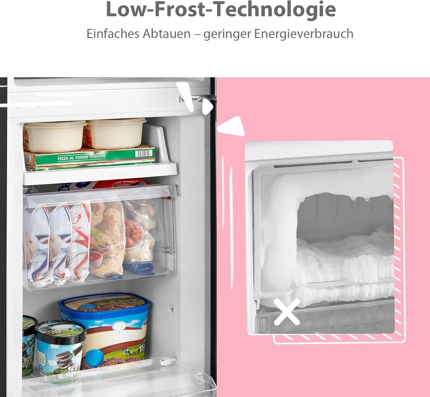 Comfee‘ Kühlschrank mit Gefrierfach RCB169DK2(E) | 174L Kühl-Gefrierkombination (115L Kühlteil + 59L Gefrierteil), 150 cm Höhe | 195 kWh/Jahr, Low Frost, Leise 39 dB | LED-Licht | Freistehend, Schwarz