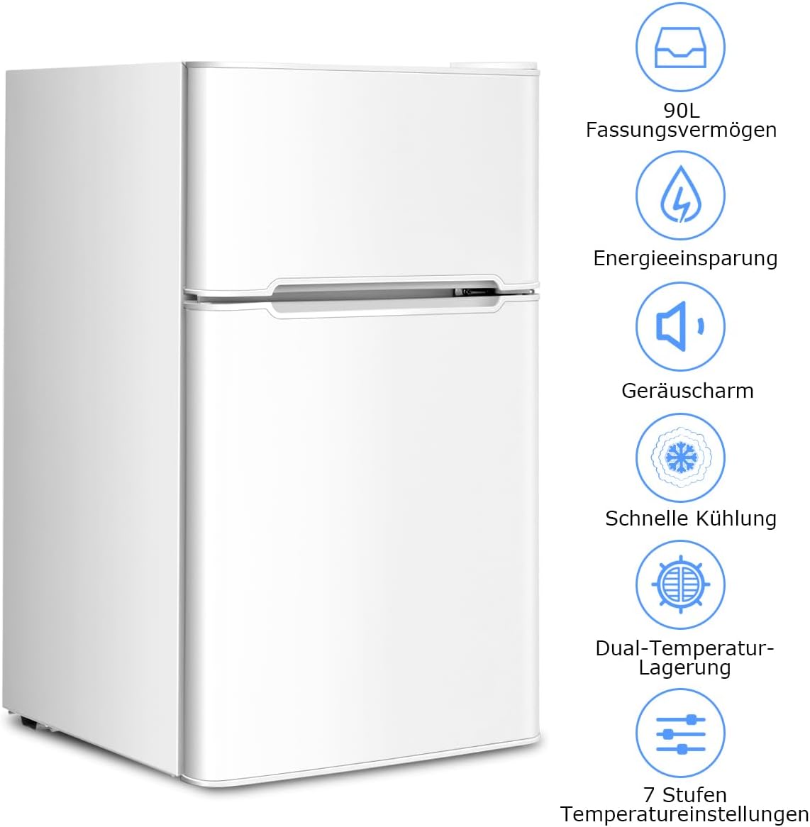 GOPLUS Kühlschrank mit Gefrierfach - Kühl Gefrierkombination / 90L Gesamtnutzinhalt, 27L Gefrierteil/Thermostat einstellbar/LED Innenbeleuchtung/Türanschlag wechselbar (Weiß)