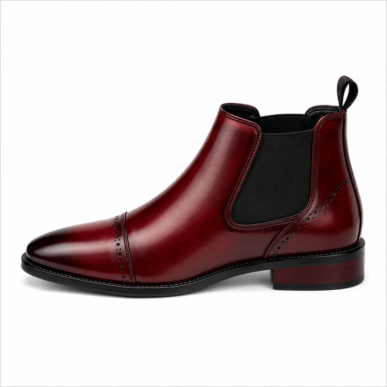 Men��s Burgundy Chelsea Boots �C Brogue Cap Toe Design