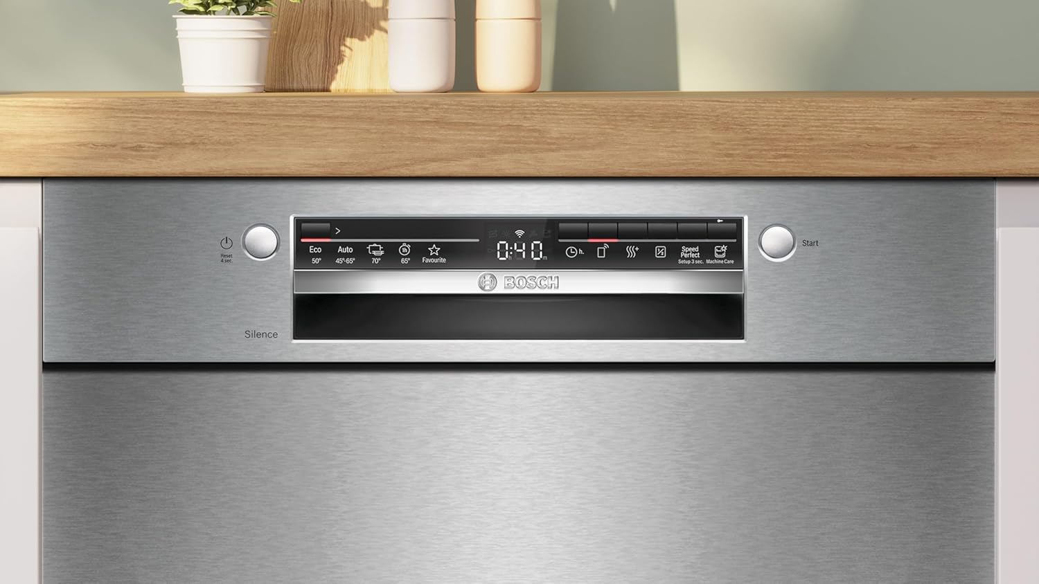 Bosch SMU4ETS08E, Serie 4, Smarter Unterbau-Geschirrspüler 60 cm, Besteckkorb, Spülmaschine mit Programmassistent, besonders Leise, höhenverstellbarer Oberkorb, Automatische Türöffnung, Edelstahl