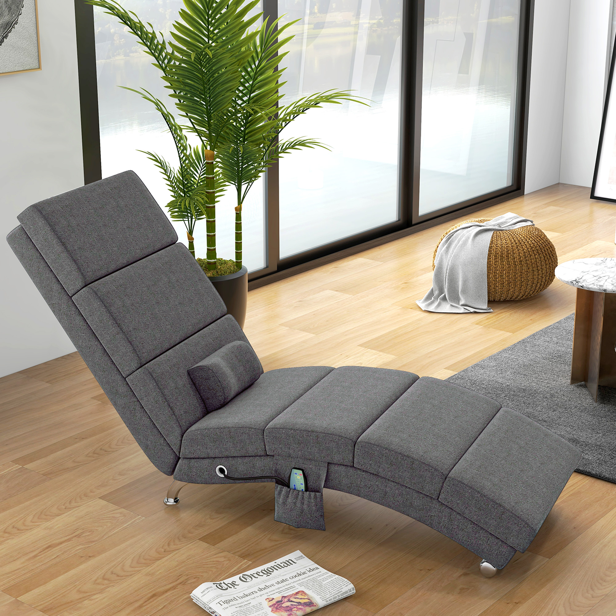 Massagestoel Relaxstoel Ligstoel 8 vibratiepunten, 5 modi, 8 vibratiepunten, 56 x 168 x 84 cm, Grijs