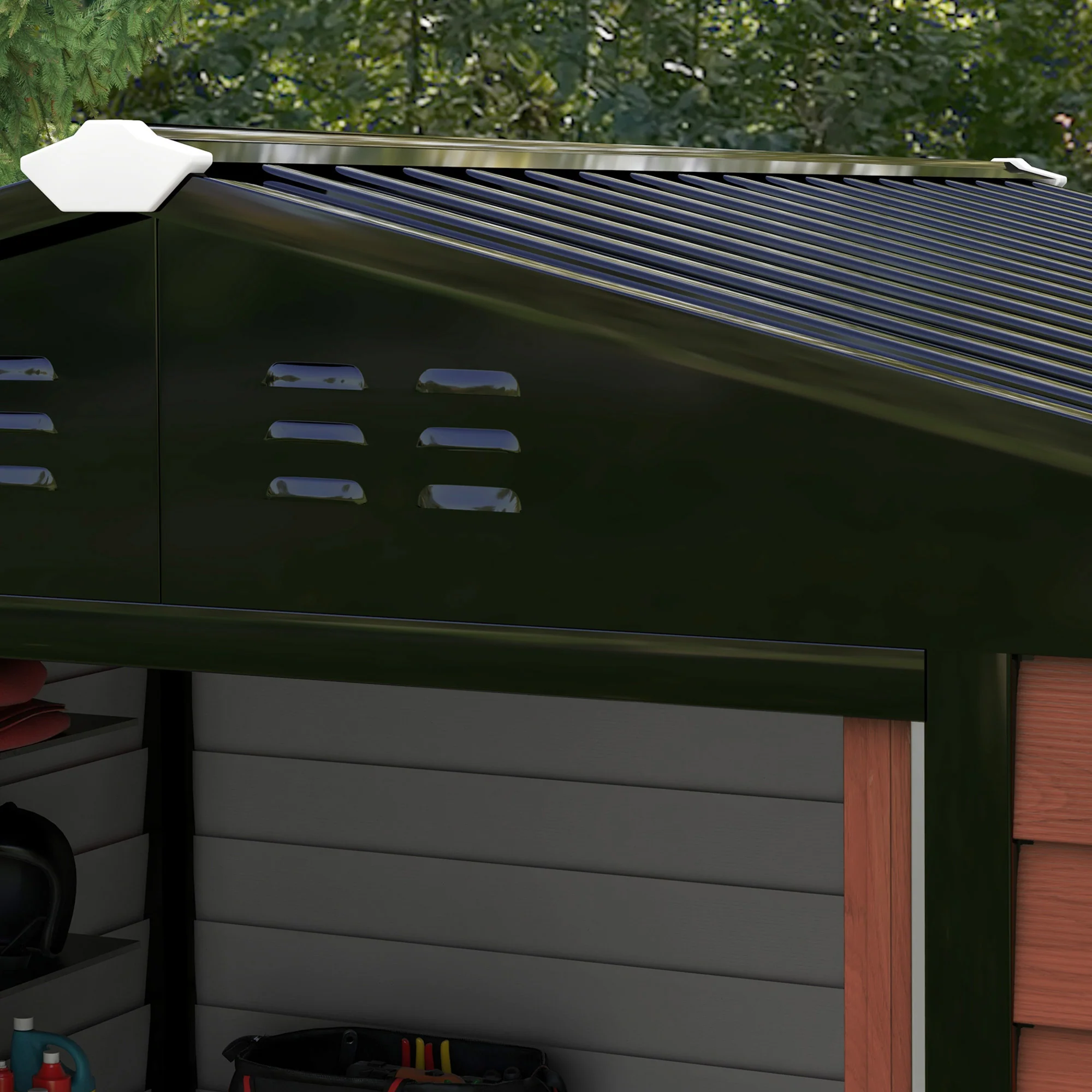 Outsunny Metalen Tuinschuur, Weerbestendig & Roestvrij, Afsluitbaar, 2,40 x 2,06 x 1,98 m, Teak