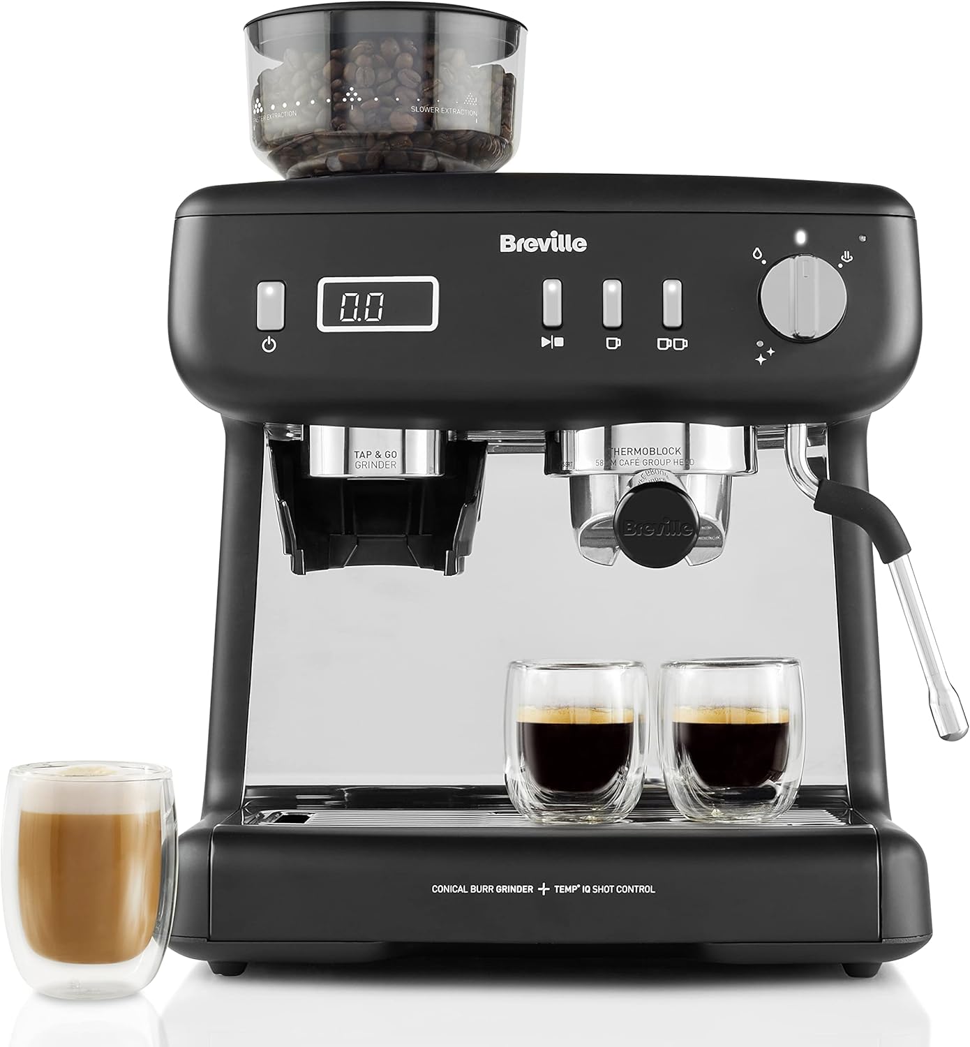 Breville Barista Max Siebträgermaschine | Espressomaschine/Kaffeemaschine mit integriertem Mahlwerk und Milchaufschäumer| 2,8-l-Wasserbehälter | Italienische Pumpe mit 15 Bar | Edelstahl [VCF126X]