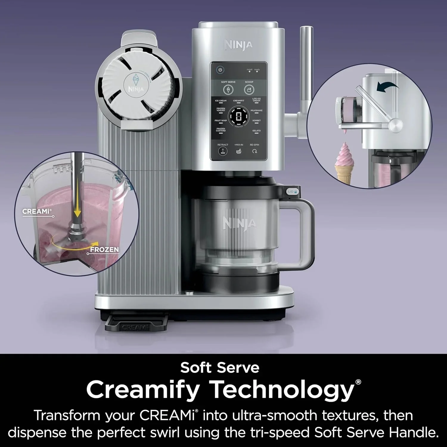 Ninja Swirl by CREAMi Ice Cream and Soft Serve Maker, Sorbet, Milkshake, Frozen Yogurt, Low Calories Program & More, 13-in-1, Soft Serve Handle, (2) CREAMi Swirl 16oz Pints, For Kids & ALL ages, NC701