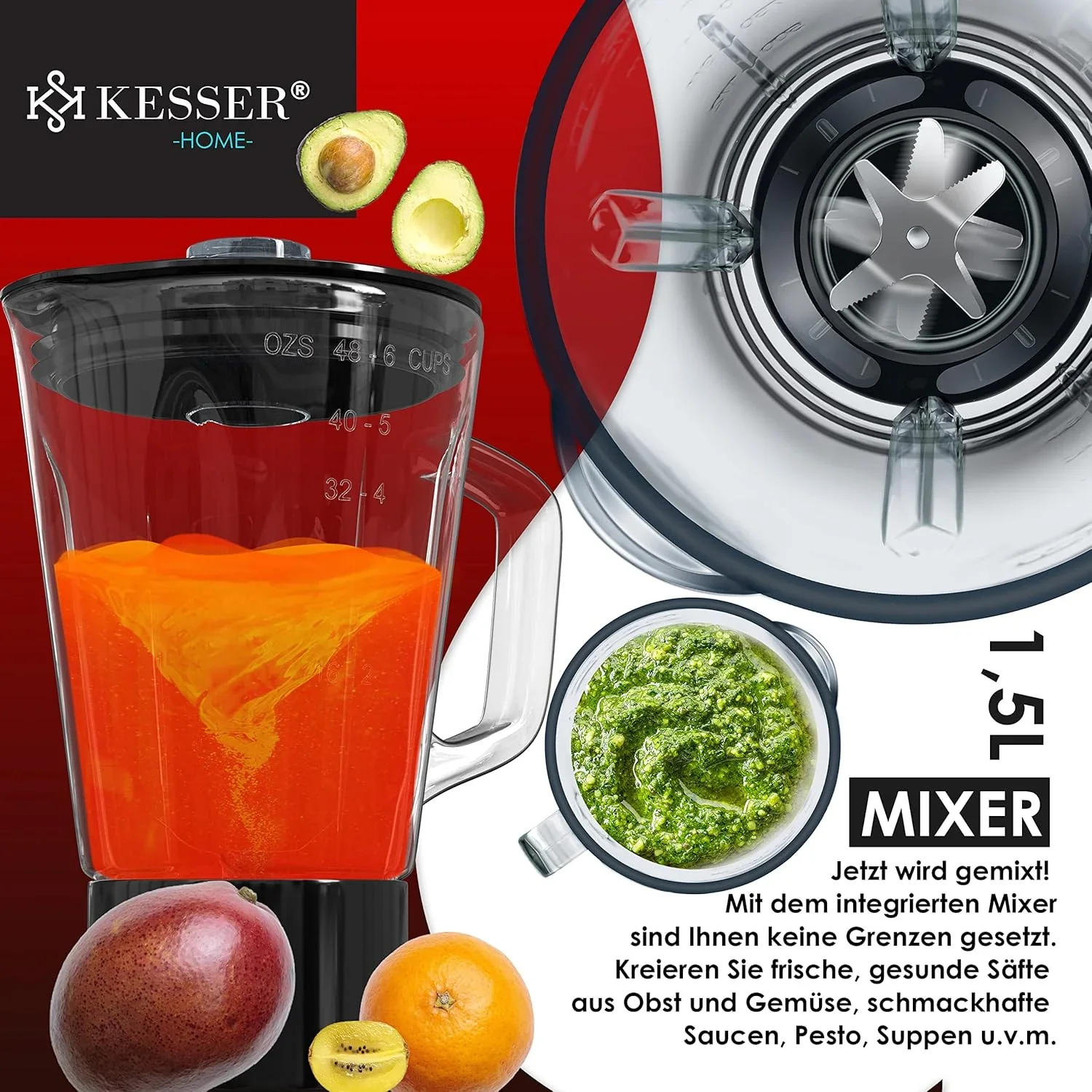 KESSER? 3 in 1 Universal K��chenmaschine K-KM 3000 mit Fleischwolf Knetmaschine Multifunktionale R��hrmaschine 5,5L Sch��ssel mit 3 R��hrwerkzeuge, 1,5L Entsafter, Zubeh?r-Set, Pasta & Geb?ckformen