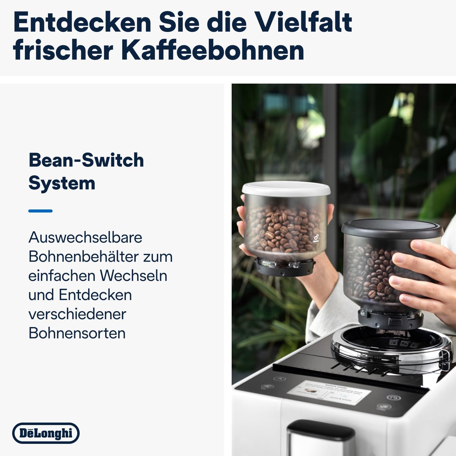 De'Longhi Rivelia EXAM440.55.W Kaffeevollautomat mit LatteCrema Milchsystem, Wechselbarer Bohnenbehälter, 16 Kaffee- & Milchgetränke auf Knopfdruck, Extra-Shot-Funktion, 3,5 Touch-Display, Weiß