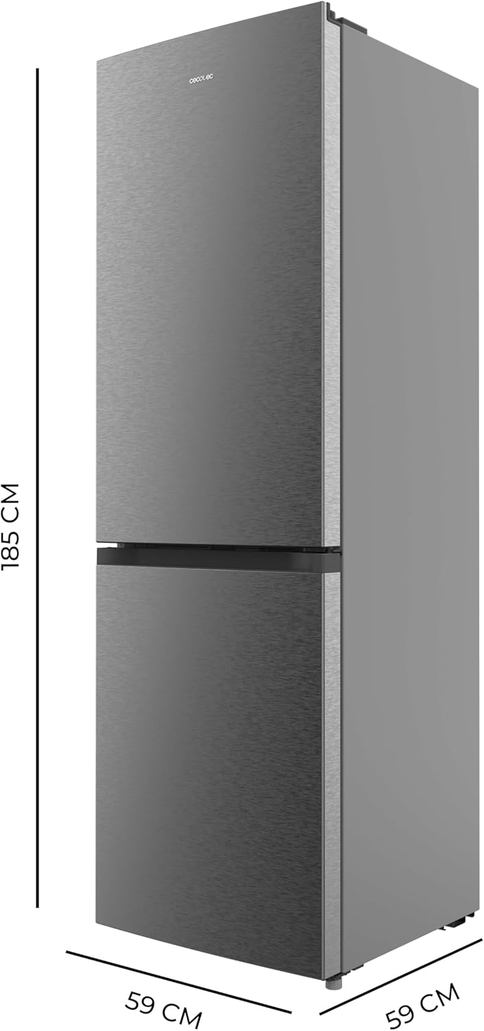 Cecotec Bolero CoolMarket Réfrigérateur Combiné 2 Portes Combi 296 DF Dark E. 296L, 60cm de Largeur, Fonctions FastCooling, FastFreezing et DeFrost, Intérieur LED, Dark Inox