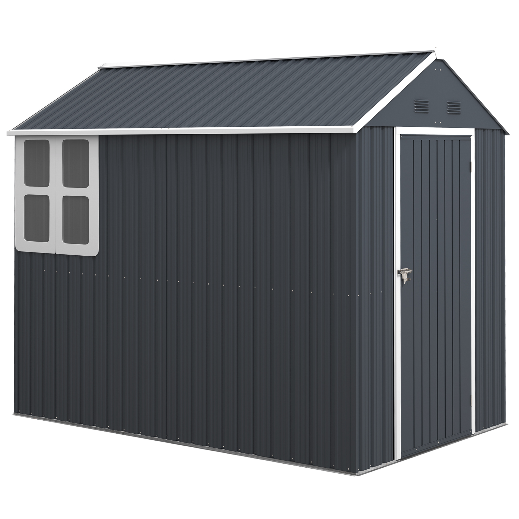 Outsunny Tuinhuis, metalen opbergschuur, dubbele deur, raam, 259x172x222 cm, grijs/wit