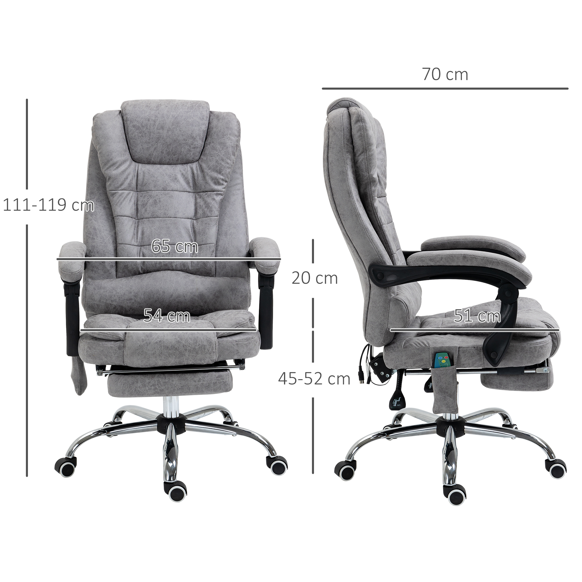 Vinsetto Bureaustoel met Massagefunctie, Ergonomische Bureaustoel met Leun- & Warmtefunctie, Afstandsbediening, Grijs
