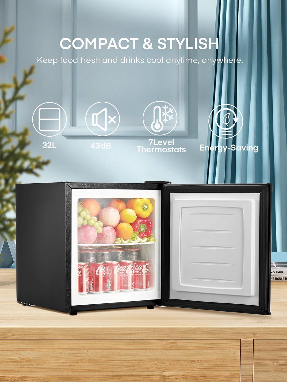 FOHERE Mini Gefrierschrank 32L -22°C Klein Kompakt Leise 43db Gefrierbox, Wechselbarer Türanschlag, Tiefkühltruhe Tiefkühlschrank Klein, Perfekt für Büro Camping Outdoor (schwarz) [Energieklasse E]