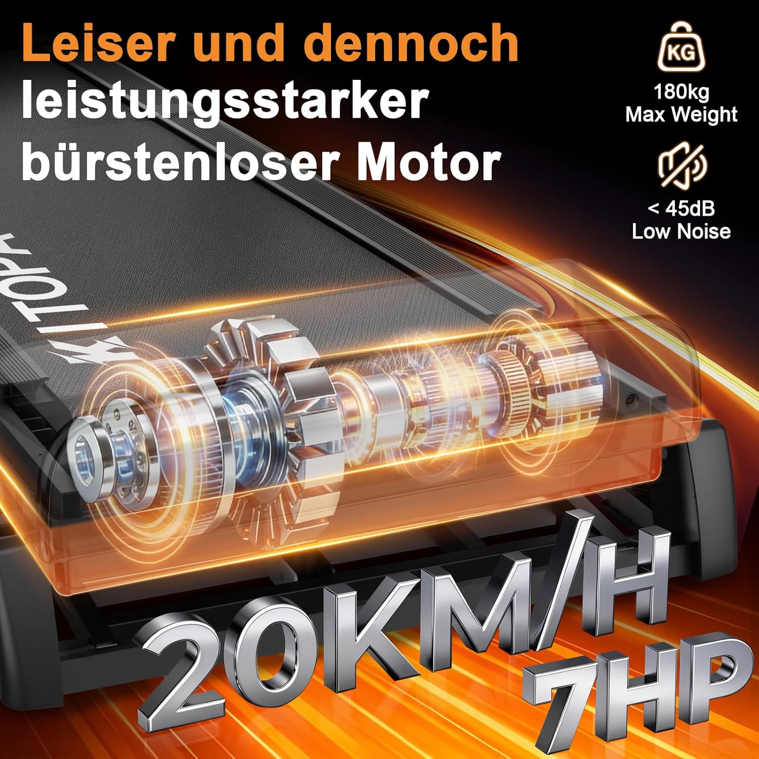 Kitopa Laufband für Zuhause, Treadmill bis 7PS und 20KM/H, Profi Große Lauffläche Laufband mit 18 Steigung, Laufbander Klappbar mit interaktivem LCD-Display & Bluetooth, Laufbander bis 180KG