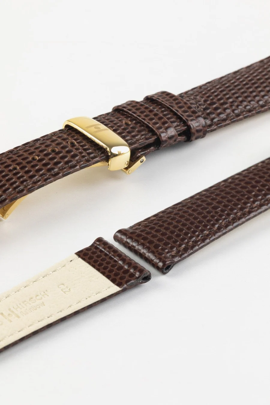 Hirsch RAINBOW NQR Lizard-Embossed Leather Watch Strap in BROWN