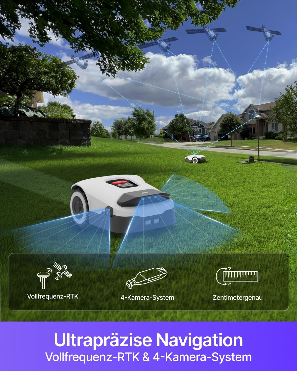 ANTHBOT Genie 600 Rasenmäher Roboter ohne Begrenzungskabel, Intelligenter Mähroboter mit RTK & 4-Kamera-Vision, Smart Mapping, KI-Hinderniserkennung, App-Steuerung & Regensensor, bis 900 m²