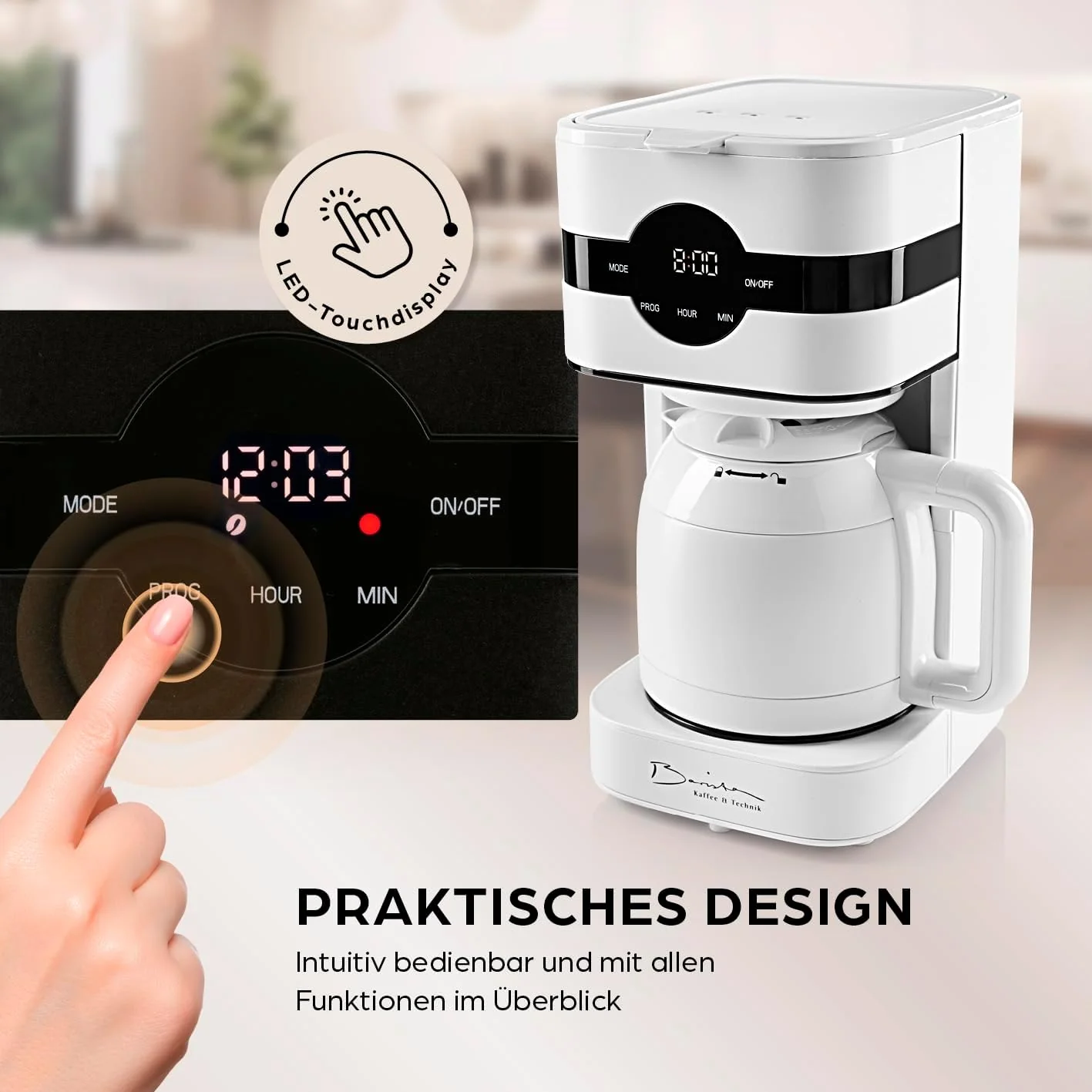 Barista filterkoffiezetapparaat met verstelbare molen & thermoskan | Warmhoudfunctie, 24-uurs timer & permanent filter | Voor 10 koppen koffie | Koffiezetapparaat voor bonen & poeder [roestvrij staal]