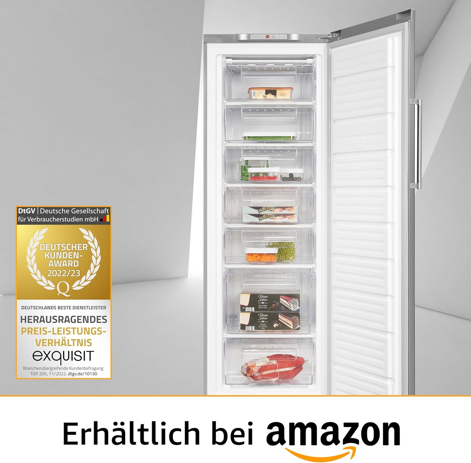 Exquisit Gefrierschrank GS280-HE-040D inoxlook | Tiefkühlschrank Gross 242 Liter | 4* Schnellgefrieren | Gefrierschrank Gross | Türanschlag wechselbar
