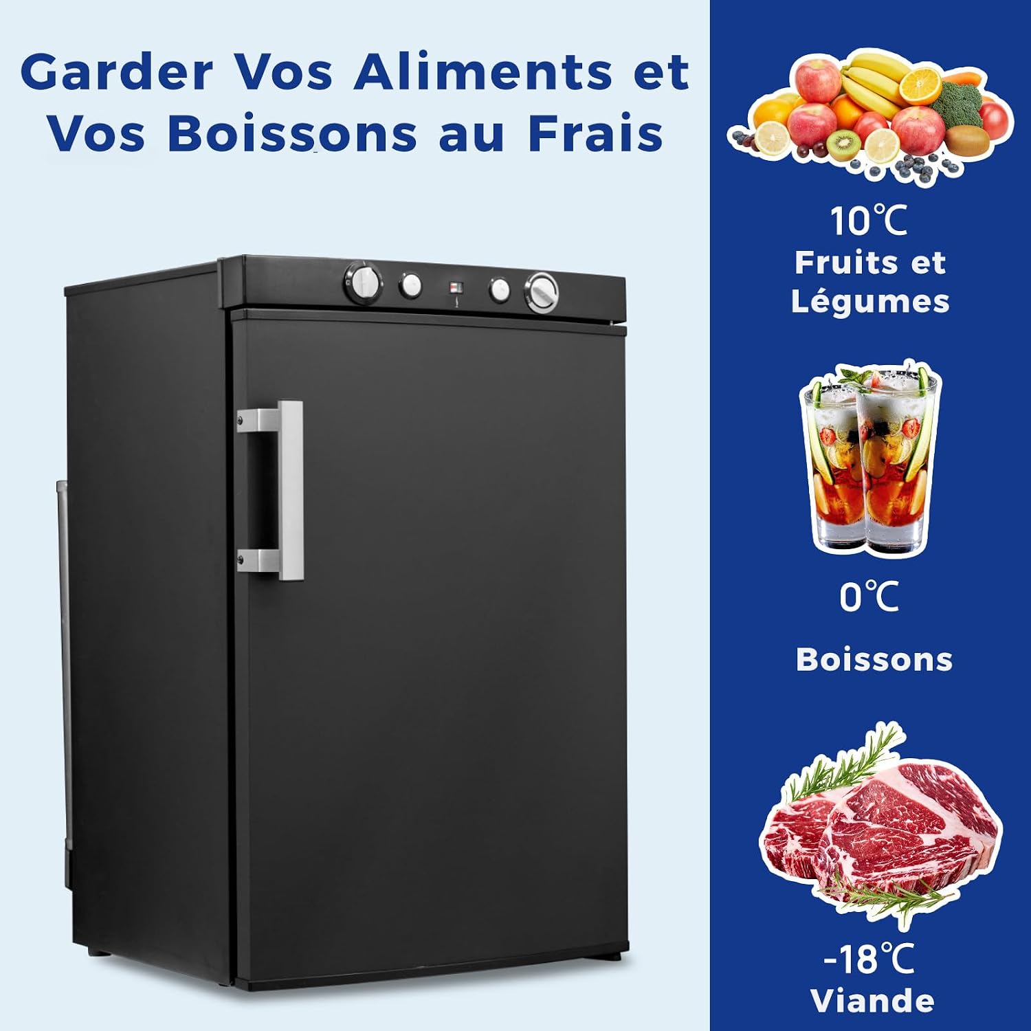 Smad Frigo Gaz, 100L, Frigo Trimixte 12V 220V Gaz, avec Congélateur, Réfrigérateur Camping gaz pour Camping Car, Caravane, Cabanon, Chalet, Noir