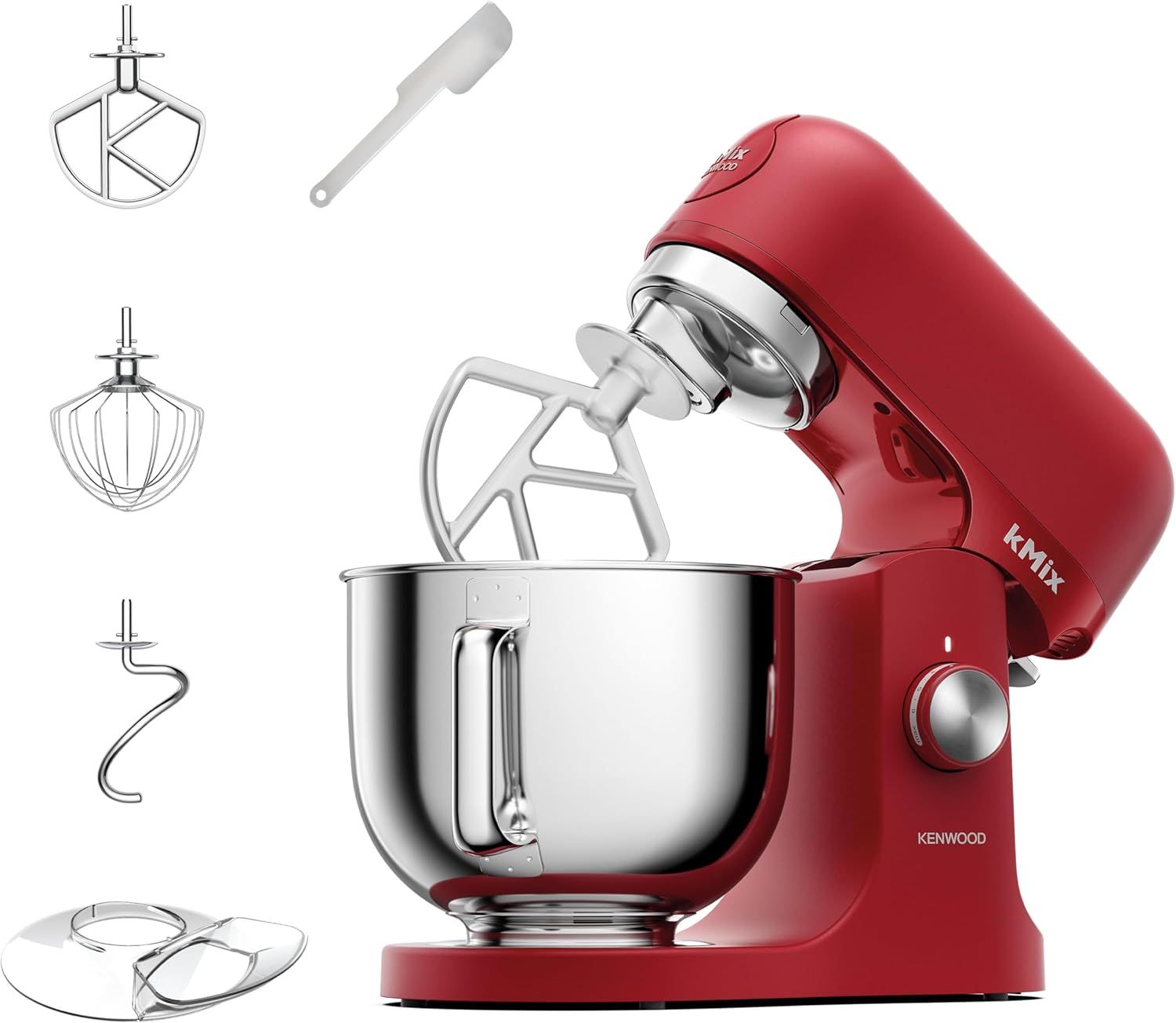 Kenwood kMix 1000W Stand Mixer in Bold Red with 5L Bowl and Patisserie Set