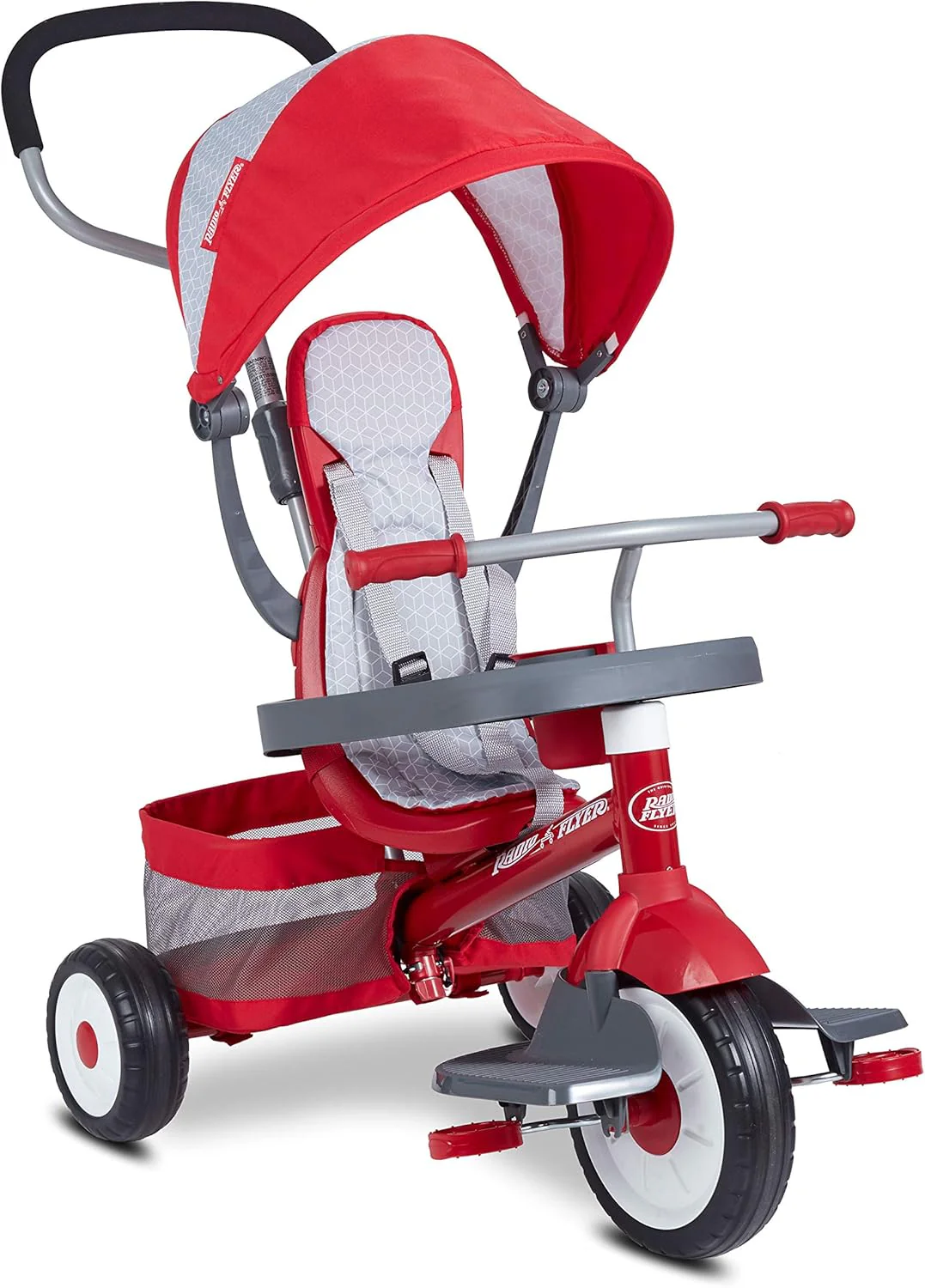 Radio Flyer 4-in-1 Stroll 'N Trike, Loopfiets voor Peuters, Rode Driewieler voor Kinderen van 1-5 Jaar, Peuterfiets