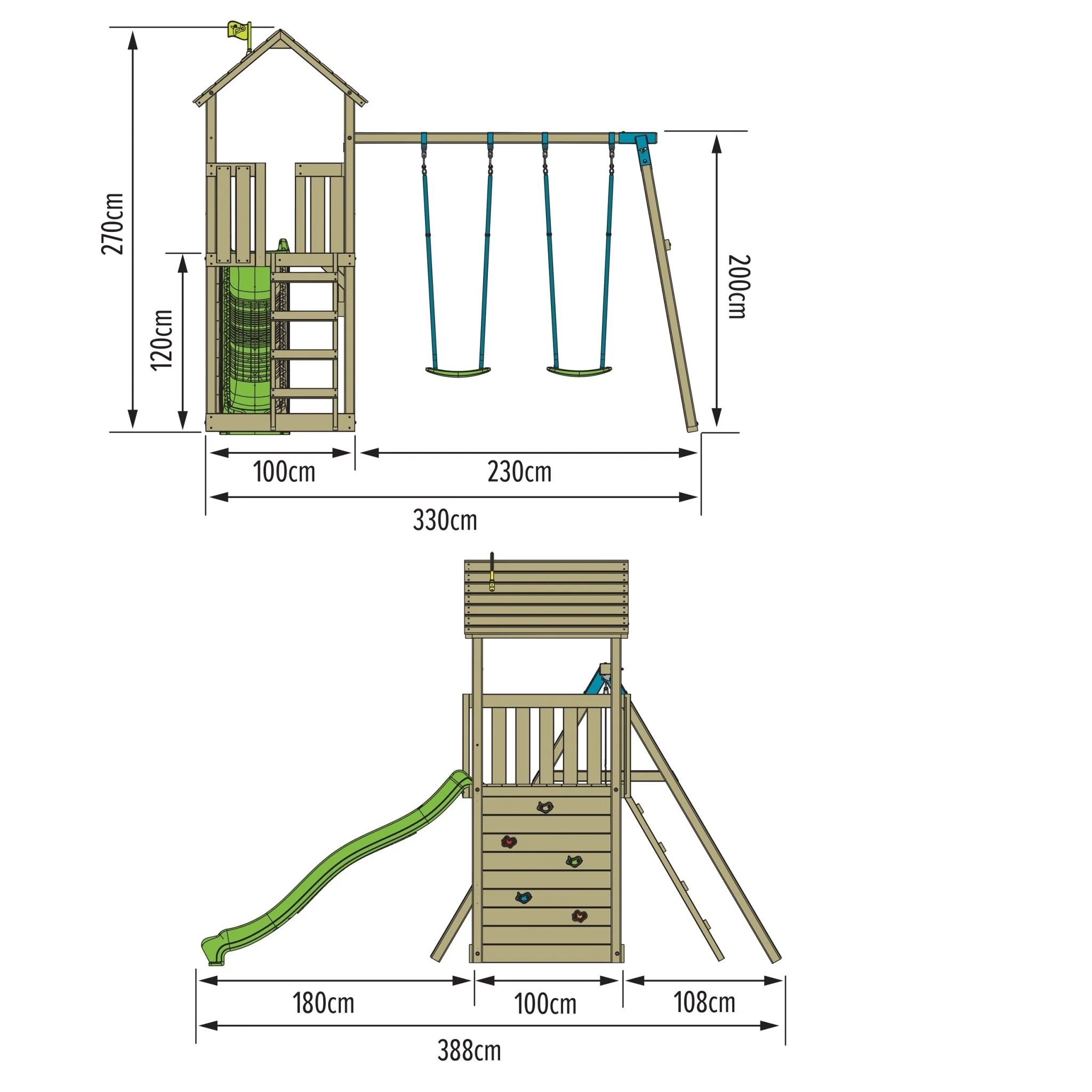 TP Skywood Klimtoren van Hout met Ripple Glijbaan en Dubbele Schommelarm - FSC? Gecertificeerd