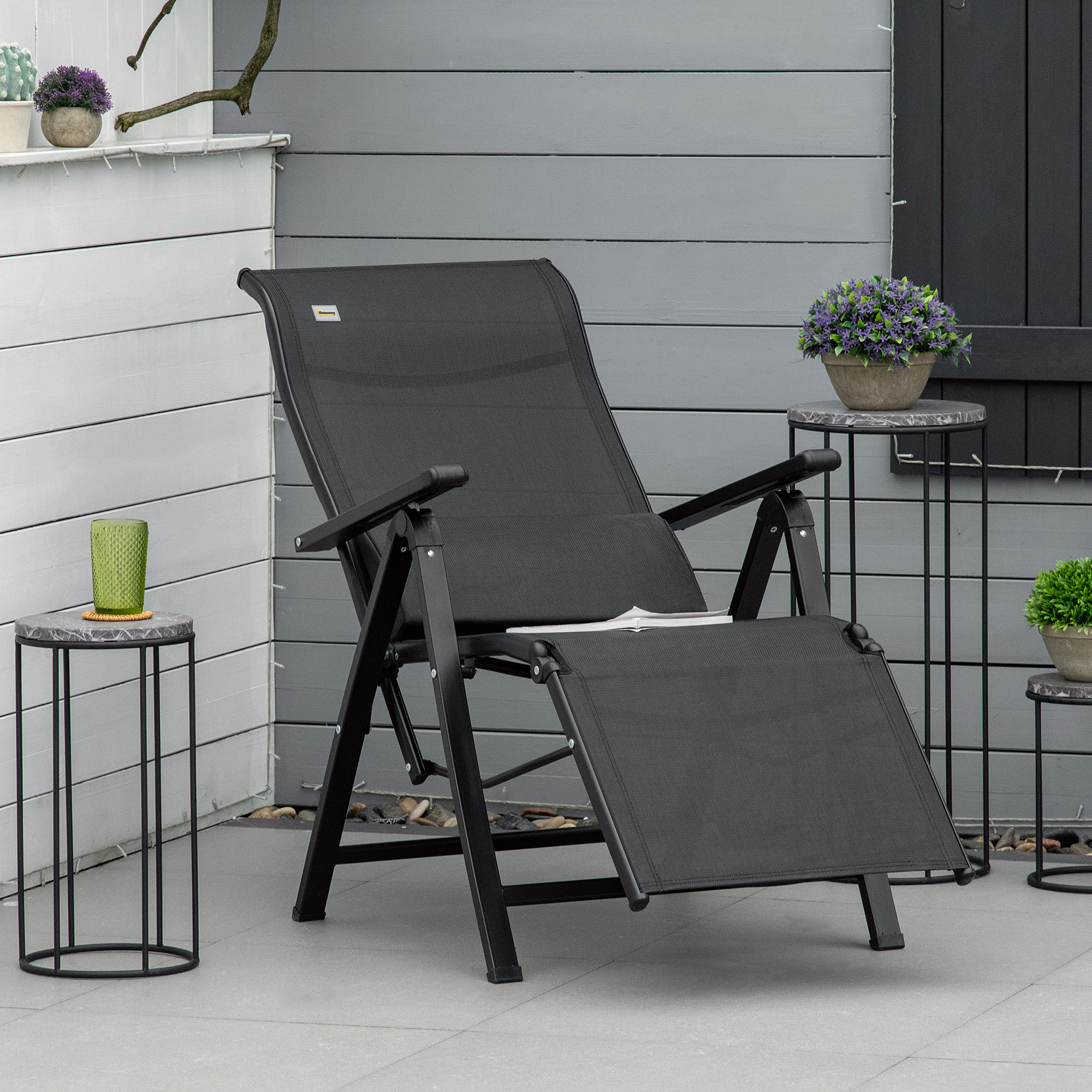 Ligstoel voor Tuin - 70x65x111 cm Staal Mesh voor Tuin en Balkon, Zwart