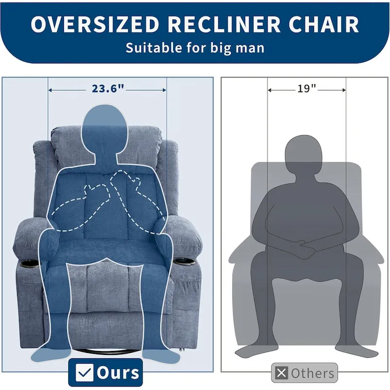 Recliner Chair, Rocking Chairs with Massage and Heat, Side Pockets and Cup Holder