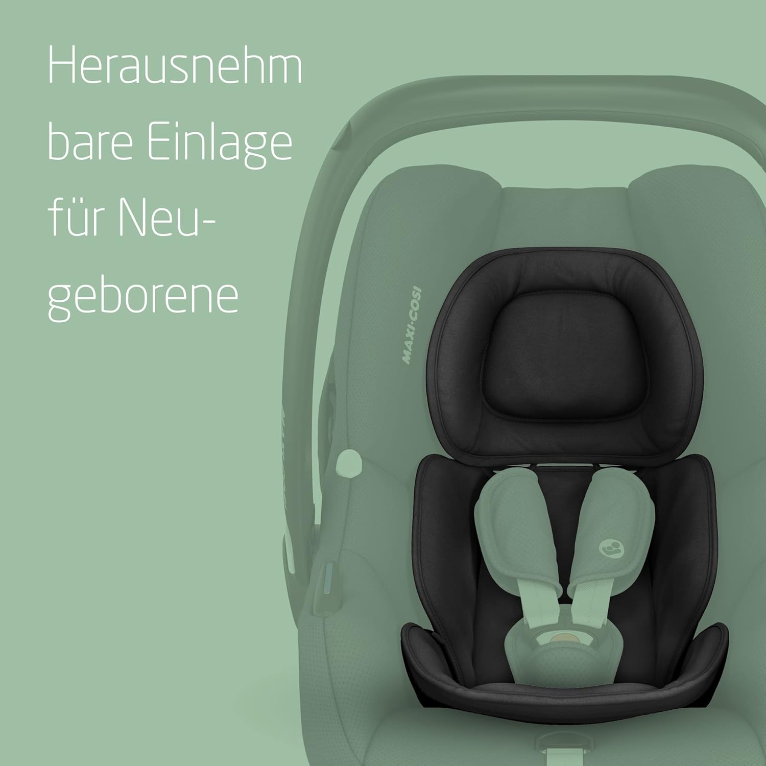 Maxi-Cosi CabrioFix i-Size, Babyschale, 0–12 Monate, max. 12 kg, leichter i-Size Kindersitz (3,2 kg), Sonnenverdeck, gepolsterter Sitz, für viele Maxi-Cosi Kinderwagen, Essential Green