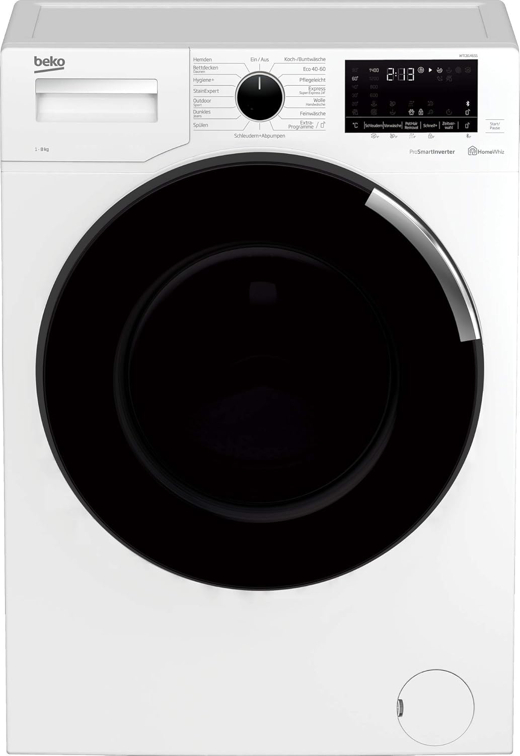 Beko B3WFU58415W1 b300 Waschmaschine, 8 kg, Waschvollautomat, Restzeitanzeige, Schleuderwahl, 1400 U/min, Dampffunktion, AddXtra-Nachlegefunktion, Bluetooth, Hygiene+ allergikergeeignet, Weiß