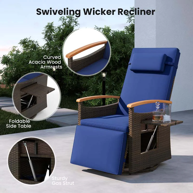 Eletriclife Patio Rattan 360�� Swivel Recliner Chair with Adjustable Backrest and Footrest