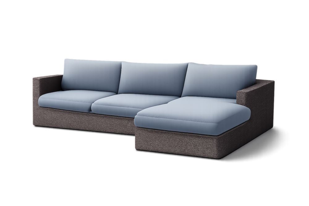 Blue Polyester Fabric Sofa with Foam Cushions, Engineered Wood Frame, Brown Accents, 300cm x 180cm x 85cm