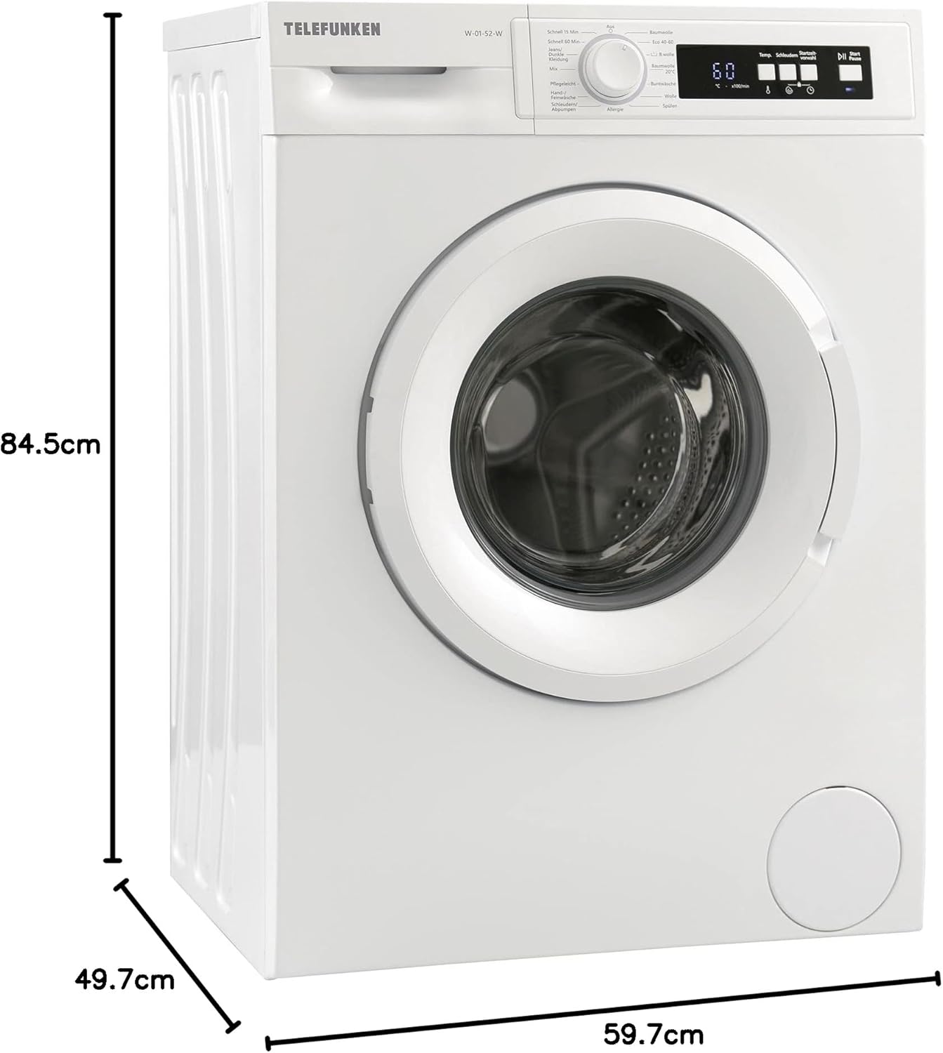 Telefunken W-01-52-W Waschmaschine (5 kg / 1000 U/Min) mit Mengenautomatik und Überlaufschutz / 15 Programme/Startzeitvorwahl/weiß
