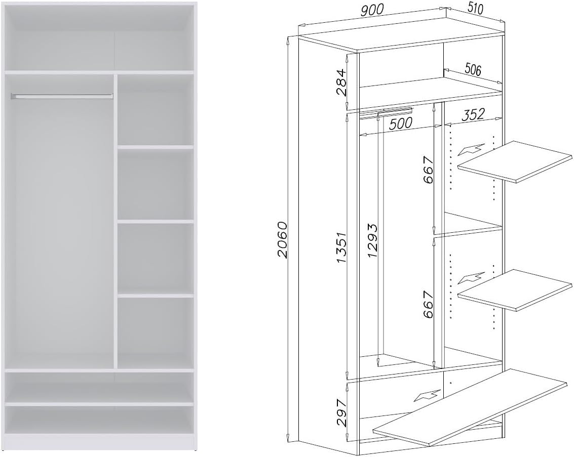 Marmex Garderobenschrank-Set TRES B, großes, breites Schrankset für das Schlafzimmer ohne Türen, Kleiderschrank mit Kleiderstangen, Einlegeböden für Kleidung, Schuhe 320x206x51 (weiß)