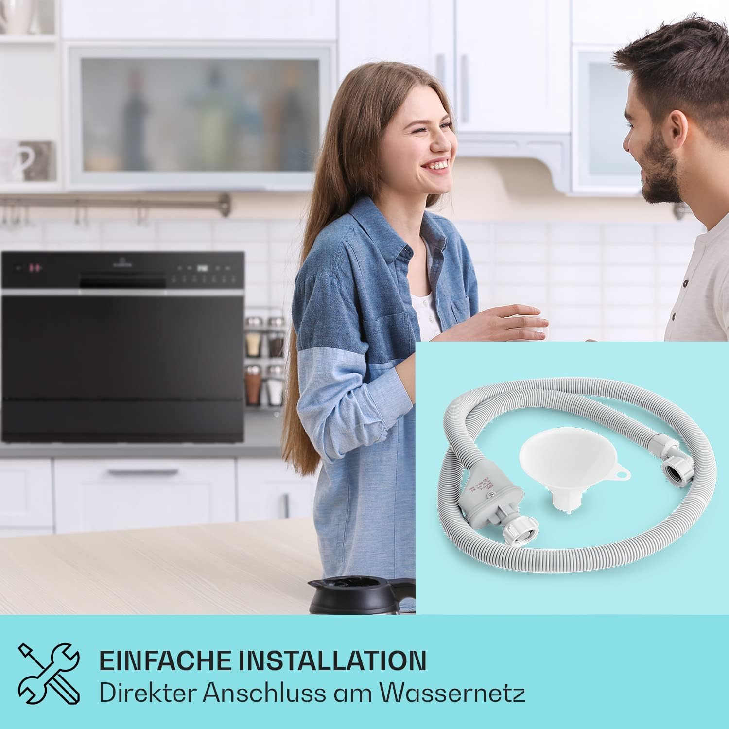 Klarstein  ia 8 - Spülmaschine, Geschirrspüler, Freistehend, Teilintegriert, F, 55 cm breit, 8 Maßgedecke, 6 Programme, Aquastop, silber