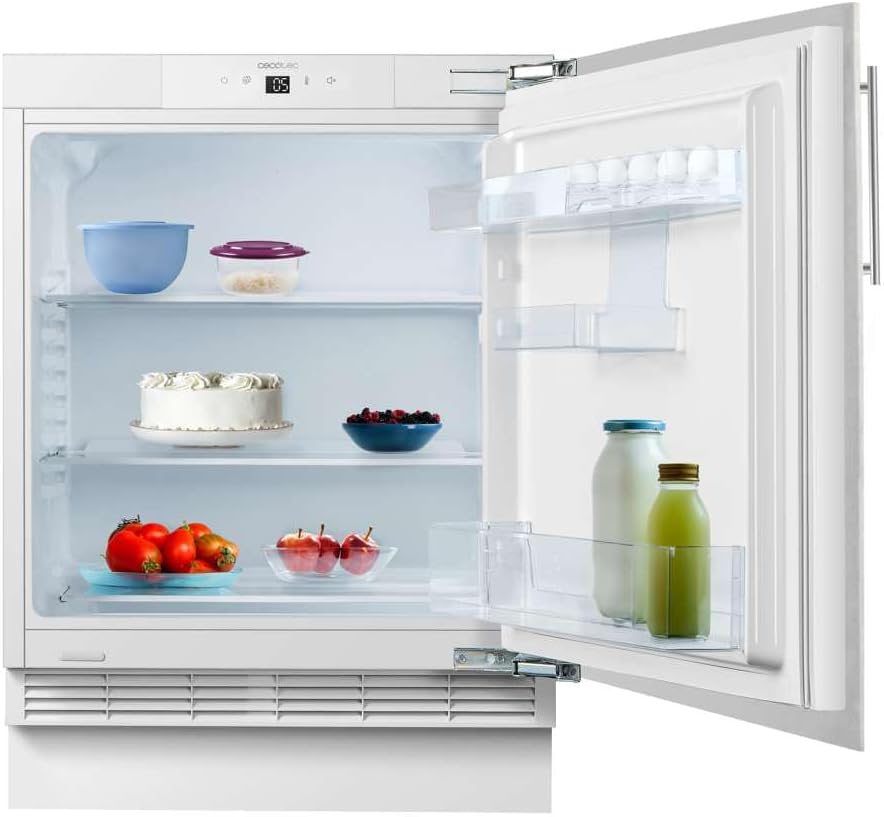 Cecotec Mini Réfrigérateur Encastrable 138 L Bolero CoolMarket TT BI 138 White E. Hauteur 81,8 cm, 59,5 cm large, Affichage Tactile, Refroidissement Rapide, Porte Réversible, Température Réglable