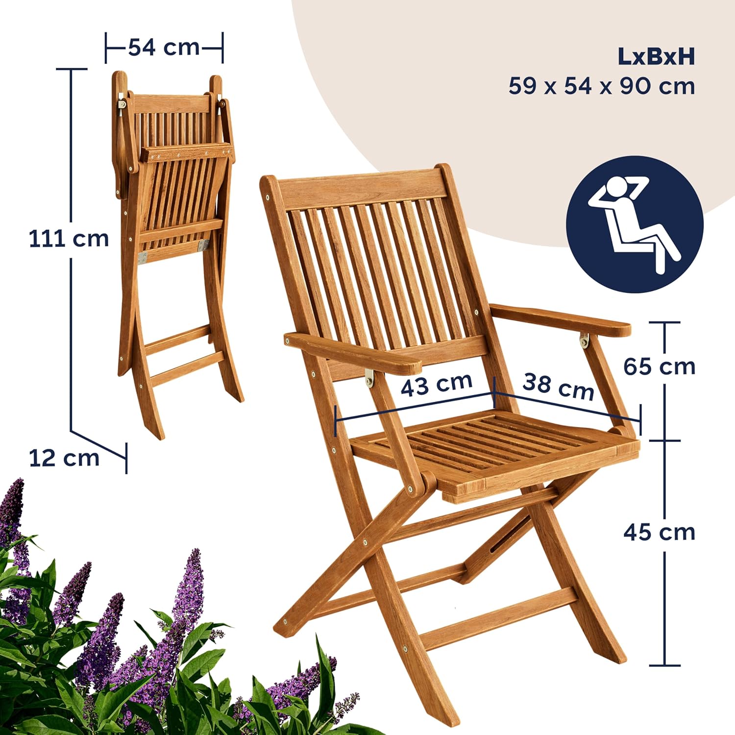 Casaria® Gartenmöbel Set Modell 2026 - NEU: Extra Stabiler Tisch mit umlaufender Verstärkungsleiste 5-teilig aus FSC® Akazienholz, 4 Stühle mit Armlehnen, klappbar für Garten & Balkon