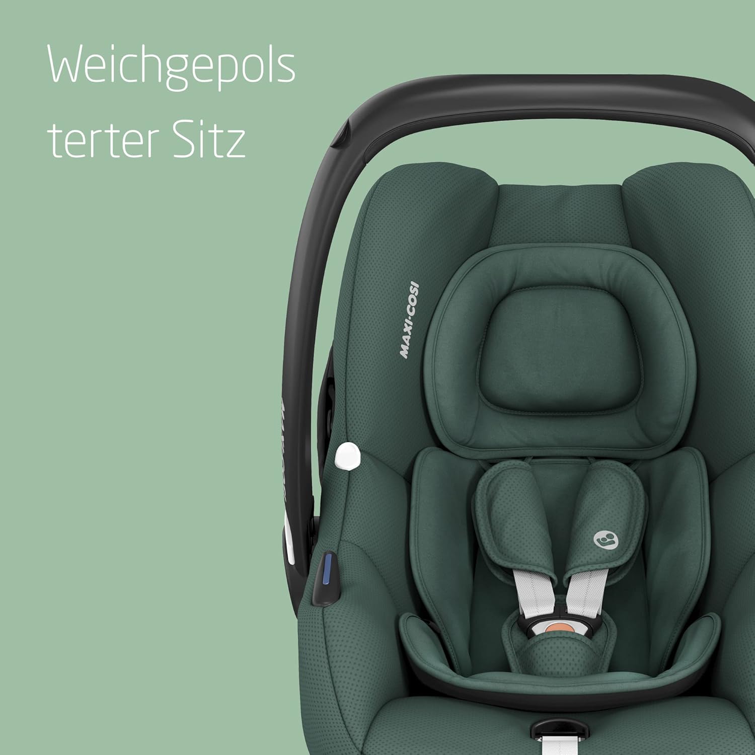 Maxi-Cosi CabrioFix i-Size, Babyschale, 0–12 Monate, max. 12 kg, leichter i-Size Kindersitz (3,2 kg), Sonnenverdeck, gepolsterter Sitz, für viele Maxi-Cosi Kinderwagen, Essential Green