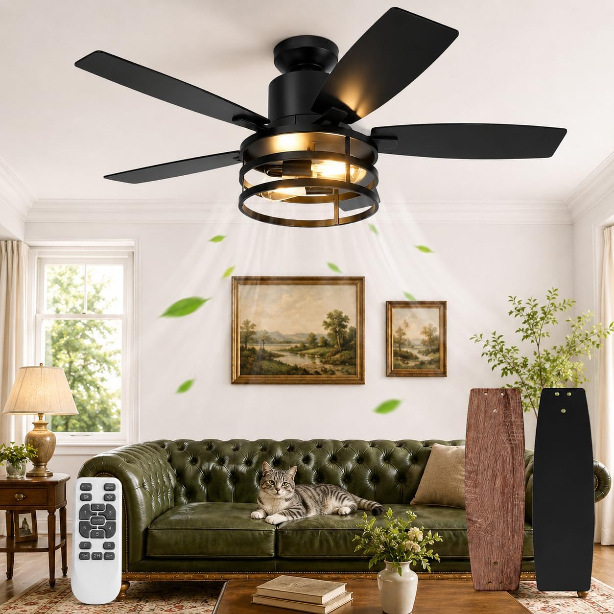 132cm Deckenventilator mit Beleuchtung Doppelseitige Flügeln, Leise Deckenlampe mit Ventilator, Fernbedienung Timer, 6 Geschwindigkeiten DC Motor Umkehrbar, 2700K, für Schlafzimmer Wohnzimmer