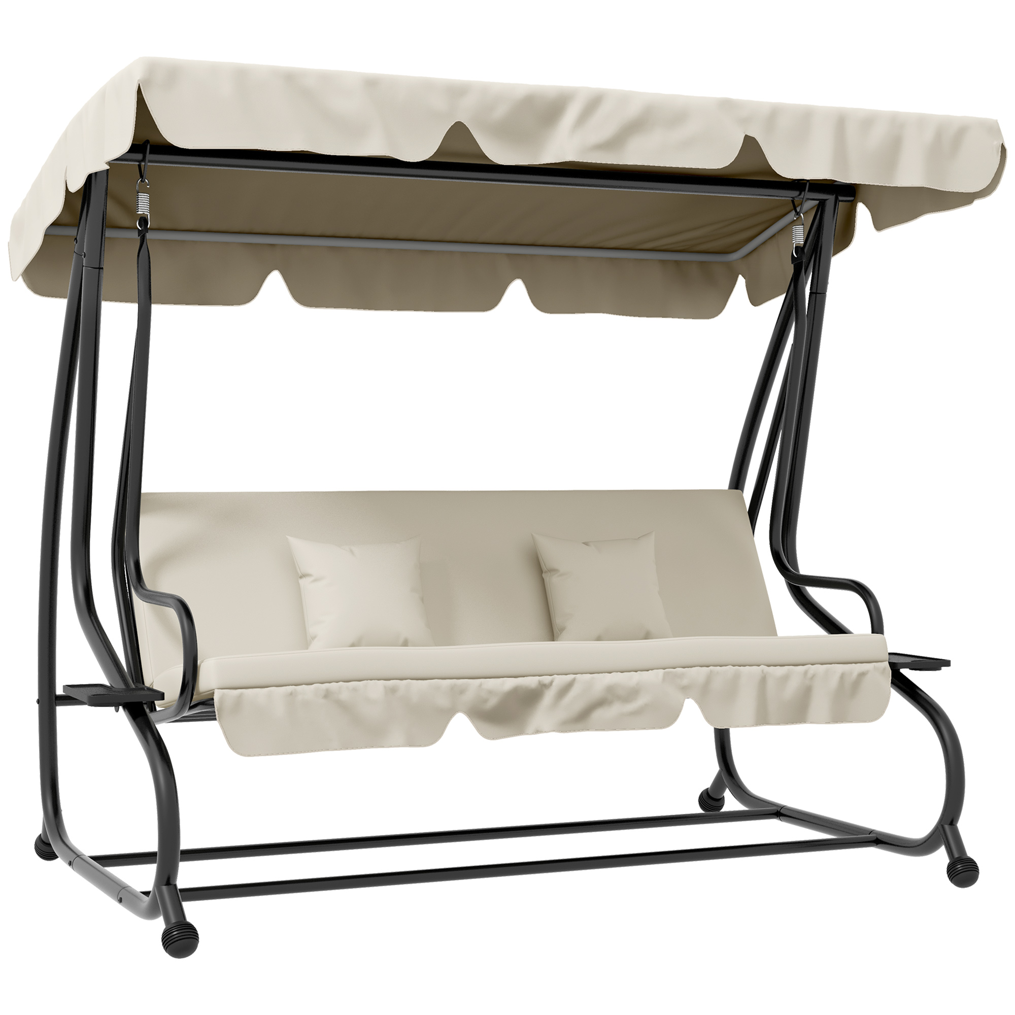 Outsunny 2-in-1 Tuinschommel met Ligfunctie, Verstelbaar Dak, tot 340 kg, Staal, 200x120x164 cm, Cr��mewit