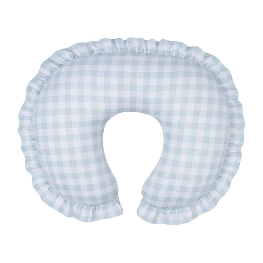 Light Blue Checkered Ruffle Nursing Pillow Cover