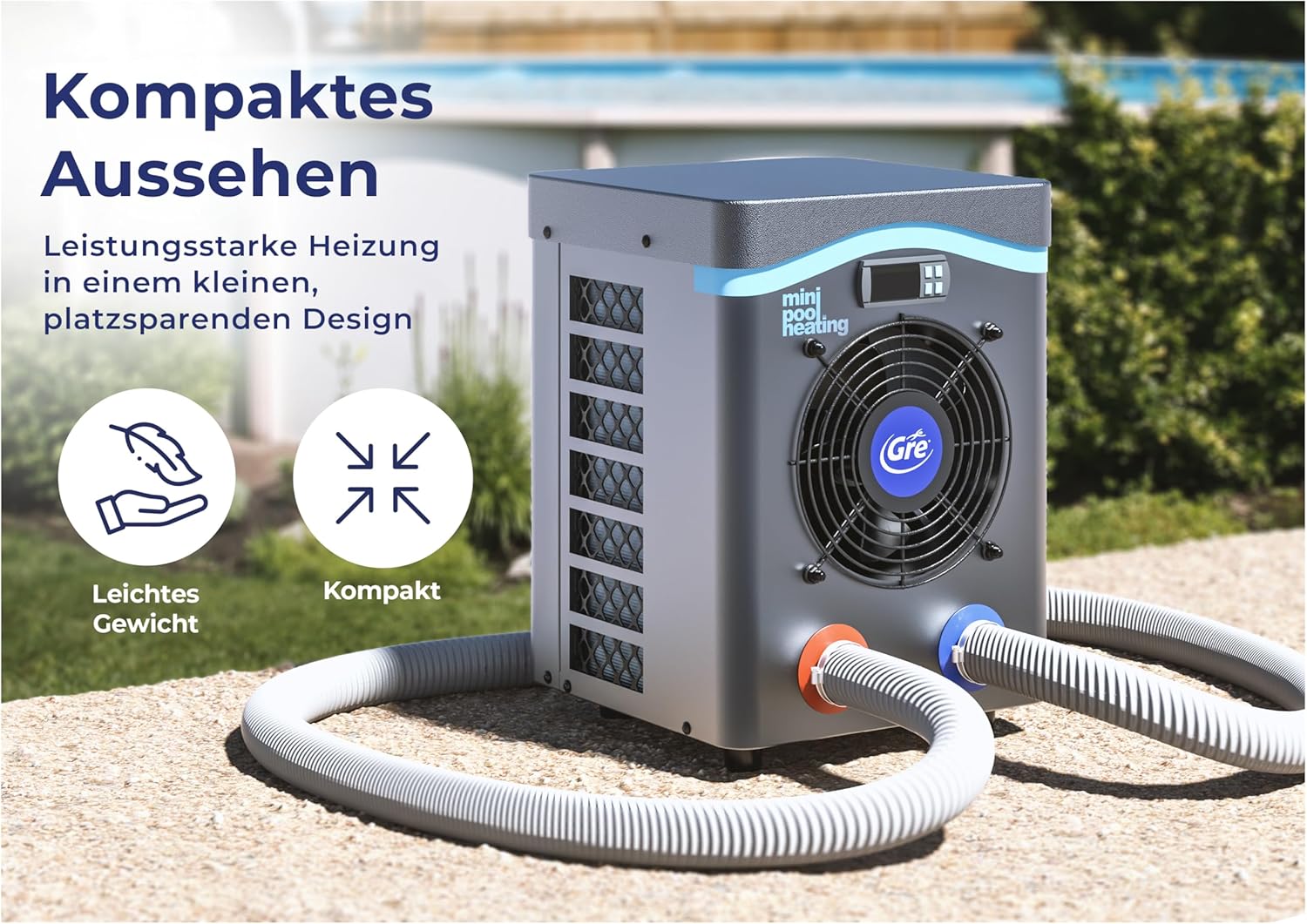 Gre HPM40 - Mini-Wärmepumpe für Aufstellpools bis zu 40 m³, Heizsystem für Aufstellpools, Farbe Grau