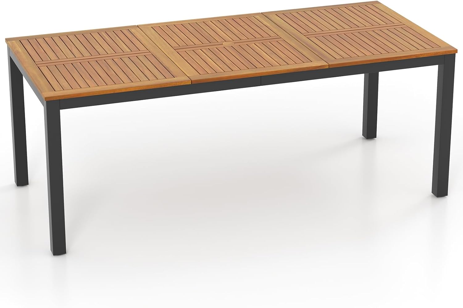 KOMFOTTEU Gartentisch mit Schirmloch, Esstisch aus Akazienholz, Holztisch für 8 Personen, Terrassentisch 200 x 90 x 75 cm, für Outdoor, Garten, Patio (Modell A)