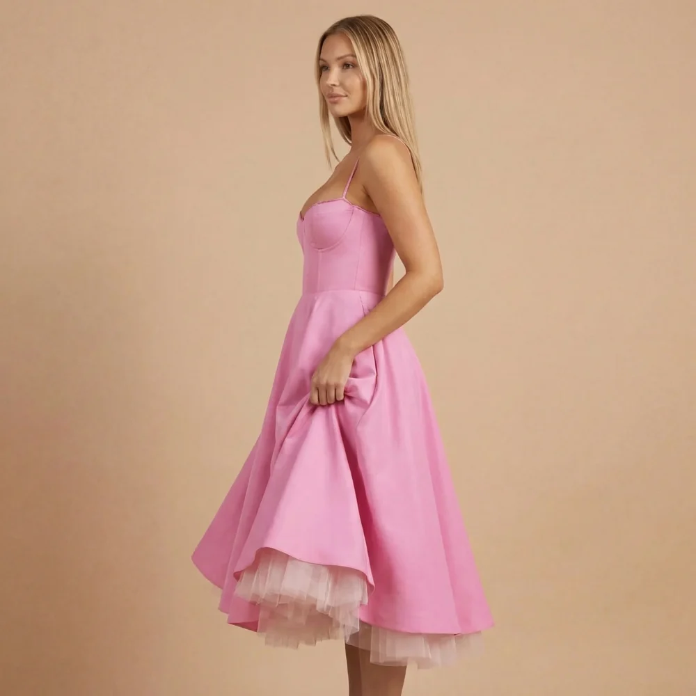 Damen Cocktail-Midikleid mit Herzausschnitt und ausgestelltem Rock