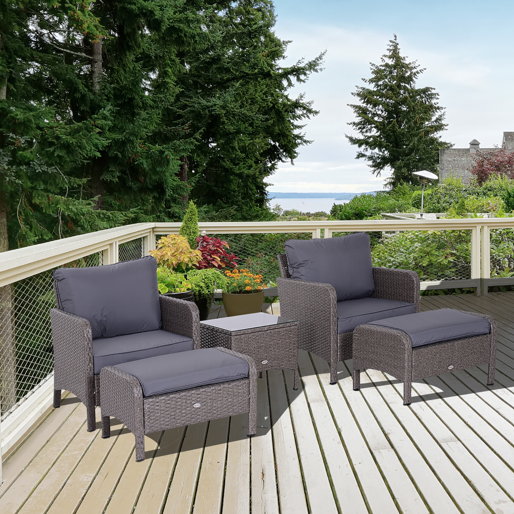 5-delig Polyrotan tuinmeubelen zitgroep tuinset bankstel loungeset
