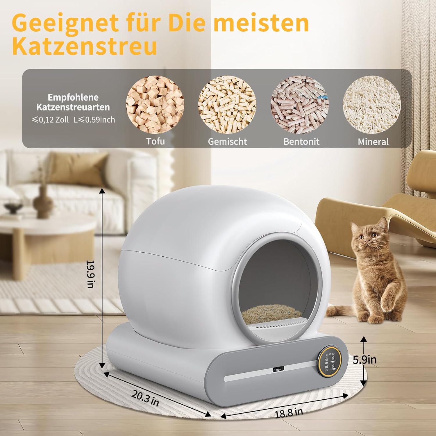 Katzenklo Selbstreinigend Katzentoilette Groß XXL 68L, Automatisches Katzenklo mit Müllsäcken, Niedriger Einstieg mit APP-Steuerung Elektrisches Katzenklo, für 2 Katzen Cat Selbstreinigendes Katzenklo