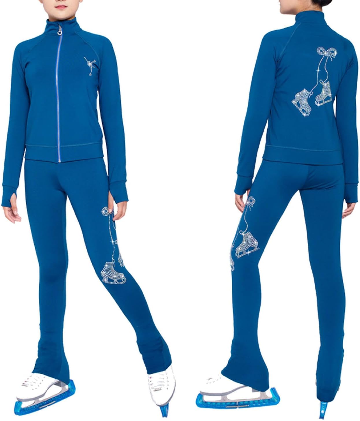 Eislauf-Outfit für Mädchen, Eislaufjacke für Mädchen, Eislaufbekleidung für Mädchen, Eislaufhose, Trainingsbekleidung, Blau, S (Blau M)