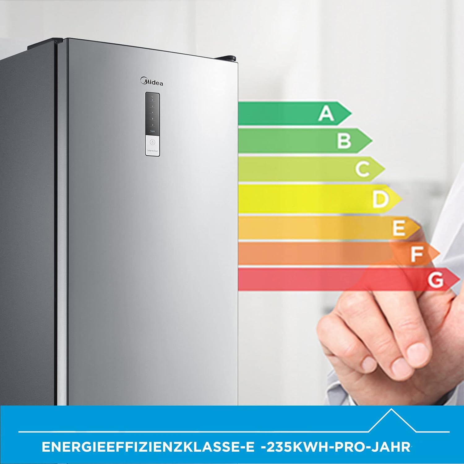 Midea MERB276FGE02A Fridge/Freezer Combination, 180 cm Height, NoFrost, Double Control, Super Cooling Function, 219 kWh per Year, Fridge Capacity 199 L, 71 L Freezer Capacity
