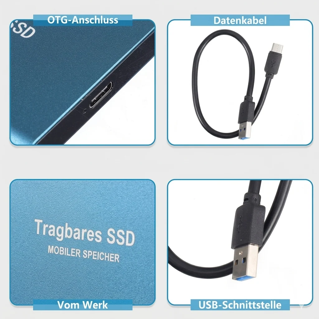 Externe SSD 2TB Festplatte – Ultraschneller Mobiler Speicher für Laptop und PC – Robustes Aluminium Gehäuse & Kompakt