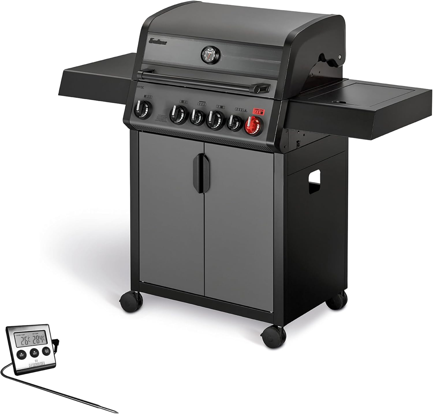 Enders® Gasgrill Hyde 4 SIKR Turbo inkl. Thermometer, 4-Brenner aus Edelstahl für kraftvolles direktes und indirektes Grillen, 800 °C TURBO ZONE, SWITCH GRID, Infarot-Backburner und Seitenkocher