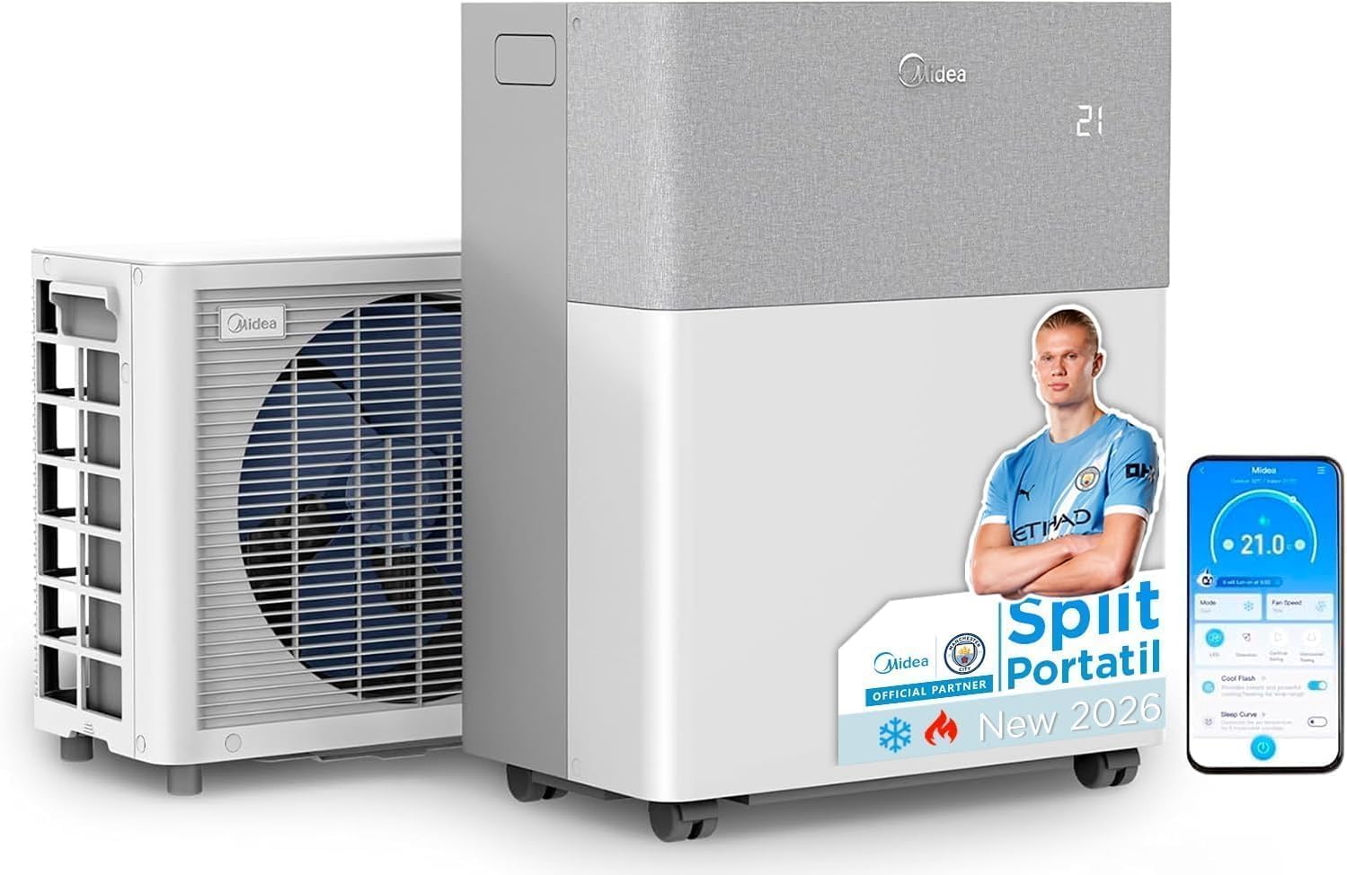 Midea Portasplit Aire Acondicionado Portatil 4 en 1 | 3000 frigorías / 12000 BTU | Pinguino Split de Bajo Consumo con modo Silence | Deshumidificador, Calefactor, Ventilador y Climatizador hasta 45 m2