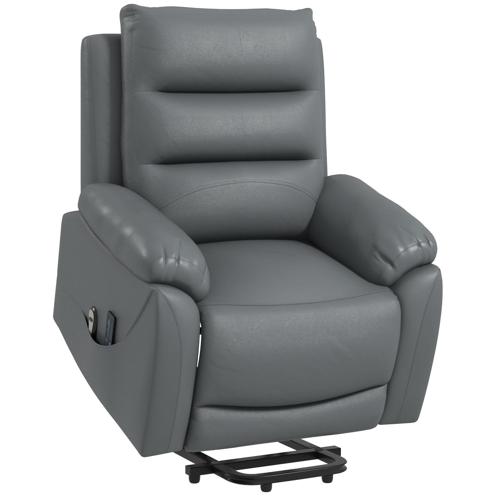 Relaxstoel met Opstahulp, Massagefunctie, Tot 180 kg, Kunstleer, Grijs